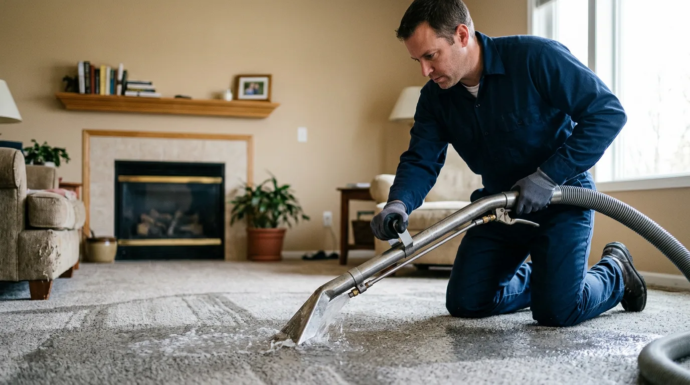 Water damage restoration technician working near Junction, IL